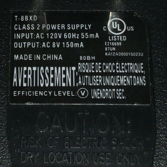 RCA Dect 6.0 System Telephone Output: AC 8V Power Adapter Cord T-8BXD #19 - Picture 1 of 4